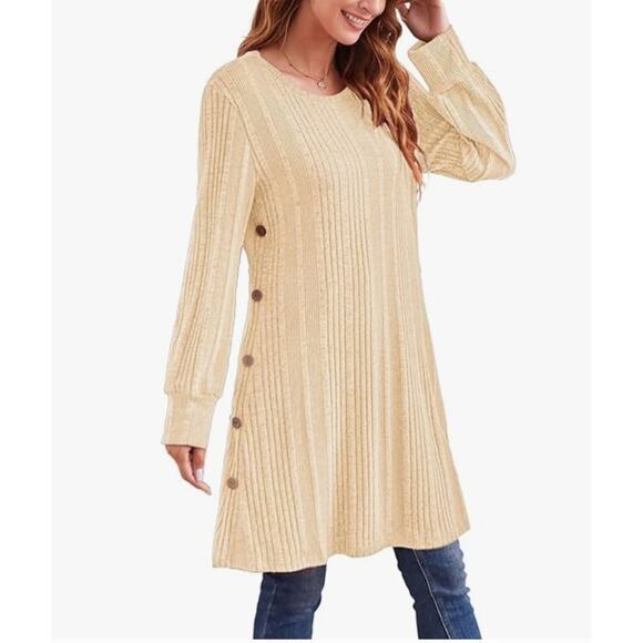 Women's Dress Long Sleeve Tunic, Crew Neck, with Pockets, Button Side SIZE L - Picture 6 of 7